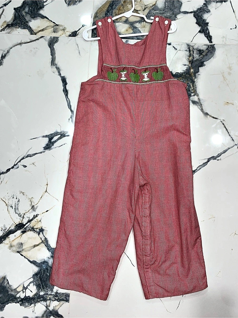 Smocked 4T Kids Checkered Apple Embroidered Romper